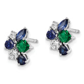 14k White Gold 1/5 carat Lab Grown Diamond VS/SI+ G+ and Created Emerald Post Earrings